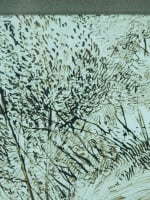 Tableau ancien dessin paysage animé élégante assise sur un banc grotte Auguin - Miniature 7