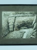 Tableau ancien dessin paysage animé élégante assise sur un banc grotte Auguin - Miniature 12