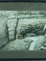 Tableau ancien dessin paysage animé élégante assise sur un banc grotte Auguin - Miniature 13