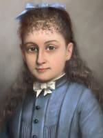 Ancien tableau portrait de jeune fille à la robe bleue XIXe pastel signé Dreux - Miniature 6