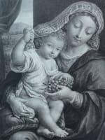 Grande lithographie gravure religieuse XIXe Vierge à l'enfant Mignard Lemercier - Miniature 1