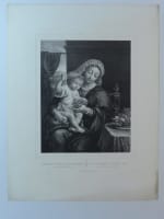 Grande lithographie gravure religieuse XIXe Vierge à l'enfant Mignard Lemercier - Miniature 4