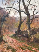 Grand tableau ancien paysage forêt Barbizon Fontainebleau impressionniste Dufau - Miniature 4