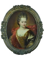 Beau tableau ancien portrait de dame baroque costume 1720 Mulinaretto Italie 95c - Miniature 1