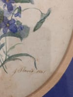 Ancien tableau aquarelle botanique XIXe encadrée signée J Planès violettes 1865 - Miniature 5