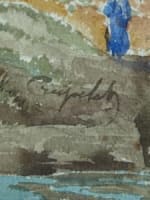 Tableau ancien orientaliste aquarelle bord du Nil mosquée Égypte Louis Crapelet - Miniature 8