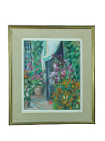 Tableau ancien vue de jardin printanier entrée de maison Hélène Rivière HST 1930 - Miniature 15