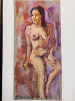 Ancienne huile sur toile portrait femme nue Marcel Hamsell école de Paris - Miniature 2