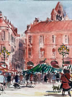 Tableau ancien place du Capitole le marché animé Toulouse signé Paul Leberger - Miniature 1