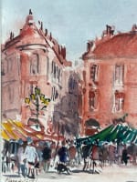 Tableau ancien place du Capitole le marché animé Toulouse signé Paul Leberger - Miniature 2