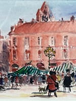 Tableau ancien place du Capitole le marché animé Toulouse signé Paul Leberger - Miniature 4