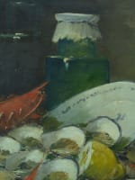 Ancien tableau nature morte huître homard bocal verre cuisine Alfred de Neuville - Miniature 2