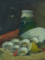 Ancien tableau nature morte huître homard bocal verre cuisine Alfred de Neuville - Miniature 3