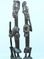 Ancienne statue africaine Massengo maternité couple 1950 bois sculpté palmier x2 - Miniature 8