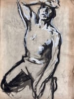 Dessin Jean Terles Beaux Arts portrait d'homme à genoux torse nu académie 1930 - Miniature 1