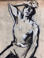 Dessin Jean Terles Beaux Arts portrait d'homme à genoux torse nu académie 1930 - Miniature 7