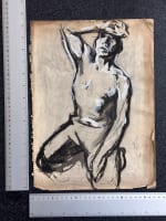 Dessin Jean Terles Beaux Arts portrait d'homme à genoux torse nu académie 1930 - Miniature 8