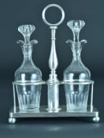 Ancien vinaigrier huilier XIXe Christofle métal argenté cristal serviteur - Miniature 1