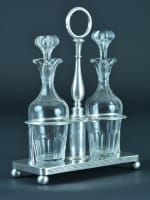 Ancien vinaigrier huilier XIXe Christofle métal argenté cristal serviteur - Miniature 3