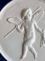 Ancienne plaque porcelaine Thorvaldsen ange amour Bing Copenhague cadre doré XIXe - Miniature 3