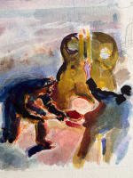 Ancien dessin cheminot locomotive animée illustration Jean Terles Art Deco - Miniature 2