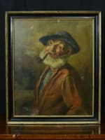 Tableau ancien portait homme à la pipe bistrot fumeur tabacologie Lambert HST 19 - Miniature 2