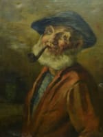 Tableau ancien portait homme à la pipe bistrot fumeur tabacologie Lambert HST 19 - Miniature 3