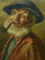 Tableau ancien portait homme à la pipe bistrot fumeur tabacologie Lambert HST 19 - Miniature 4