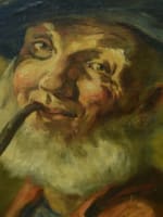 Tableau ancien portait homme à la pipe bistrot fumeur tabacologie Lambert HST 19 - Miniature 5