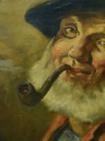 Tableau ancien portait homme à la pipe bistrot fumeur tabacologie Lambert HST 19 - Miniature 6