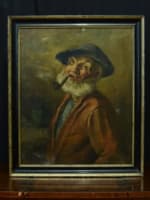 Tableau ancien portait homme à la pipe bistrot fumeur tabacologie Lambert HST 19 - Miniature 10