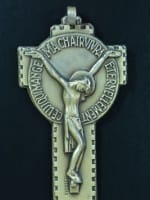 Superb modernist religious bronze silver plated pectoral cross crucifix signed - Miniature 1