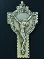 Superb modernist religious bronze silver plated pectoral cross crucifix signed - Miniature 2