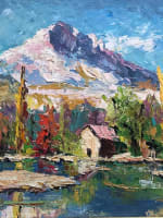 Beau tableau ancien neige montagne Alpes Grésivaudan Dents de Crolles Debono HST - Miniature 1