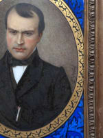 Tableau ancien plaque porcelaine portrait femme homme costume Yvetot Limoges x 2 - Miniature 3