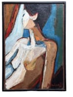 Beau tableau ancien Pierre Demianoff Séte portrait jeune femme nue fauve 1960 - Miniature 2