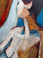 Beau tableau ancien Pierre Demianoff Séte portrait jeune femme nue fauve 1960 - Miniature 3