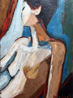 Beau tableau ancien Pierre Demianoff Séte portrait jeune femme nue fauve 1960 - Miniature 4
