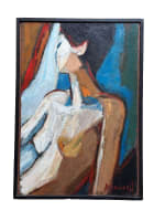Beau tableau ancien Pierre Demianoff Séte portrait jeune femme nue fauve 1960 - Miniature 8