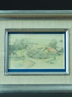 Ancien dessin Gabriel Guerin Bourbonne-les-Bains vue de ferme paysage 1900 - Miniature 1