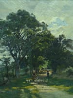 Tableau ancien Bretagne impressionniste la gardienne d'oies Henri Saintin XIXe - Miniature 1