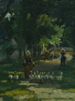Tableau ancien Bretagne impressionniste la gardienne d'oies Henri Saintin XIXe - Miniature 3