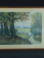 Ancien tableau breton forêt de Beffou paysage sabotier Côtes d'Armor Alb. Gouget - Miniature 3