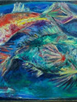 Tableau ancien marine nature morte poissons expressionniste Henry Saint Plancat - Miniature 3