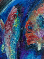 Tableau ancien marine nature morte poissons expressionniste Henry Saint Plancat - Miniature 4