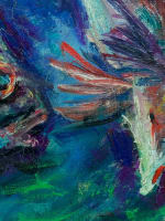 Tableau ancien marine nature morte poissons expressionniste Henry Saint Plancat - Miniature 5