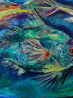 Tableau ancien marine nature morte poissons expressionniste Henry Saint Plancat - Miniature 8