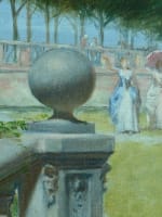 Grand tableau ancien paysage animé jeu de raquette au château tennis Serres XIXe - Miniature 7