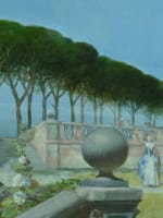 Grand tableau ancien paysage animé jeu de raquette au château tennis Serres XIXe - Miniature 8