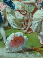 Grand tableau ancien paysage animé jeu de raquette au château tennis Serres XIXe - Miniature 9